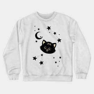 Black cat with stars and crescent moon Crewneck Sweatshirt